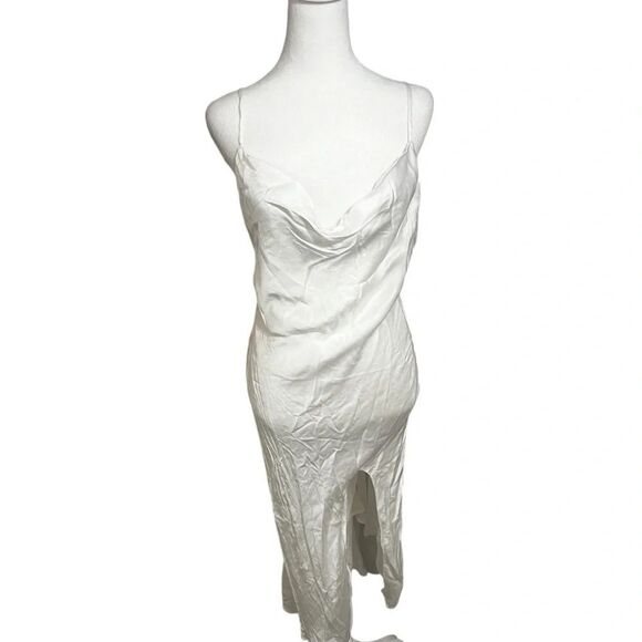 Bardot Slip Dress In Oyster large slit in front adjustable straps maxi - Picture 8 of 13